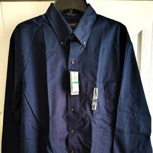 Men's Arrow Dark Blue Cotton Blend Twill Long-Sleeve Shirt, Size Large Tall, NWT